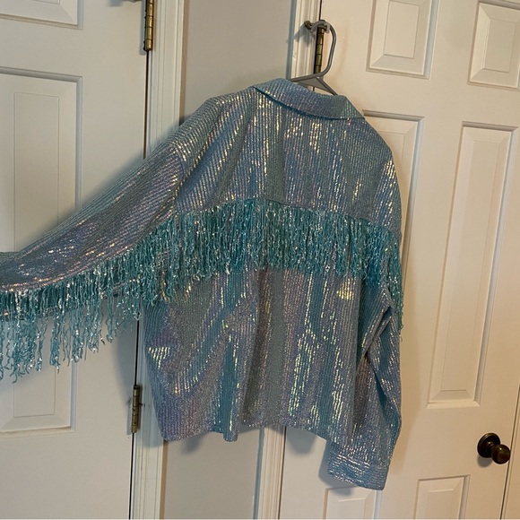 Blue sequin button up top. - Picture 2 of 3